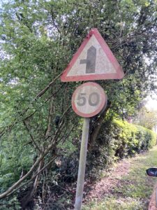 Dirty 50MPH Road sign / Junction Sign